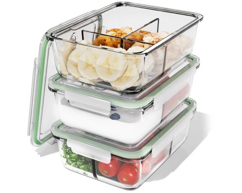 classbach Frischhaltedose C-FHDM 4021 G, Meal Prep Boxen Glas mit Fächern, 3er Set von classbach