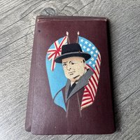 1950Er Notebook Halter Vintage Notizblock Winston Churchill Madeira Handgemaltes Bild Briefpapier Office von classicbrocante