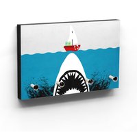Cutes Schlüsselbrett - Weißer Hai Und Kleines Boot Illustration Hakenanzahl Auswählbar von clauspeter