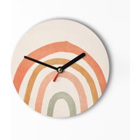 Kleine Wanduhr 15 cm - Rainbow Boho Color Süße Deko Im Natürlichen Stil Pinsel Optik Striche Optional Uhrwerk Leise Handgemacht von clauspeter