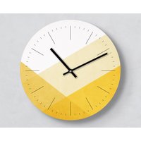 Moderne Wanduhr | Light Yellow Layer 30 cm Mit Und Ohne Ziffernblatt Striche/Zahlen Leise Handmade Hellgelb Leicht Muster von clauspeter
