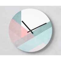 Moderne Wanduhr | Reflection Türkis Rosa 30 cm Mit Und Ohne Zahlen Leise Handmade Farbe Form Geometrisch Einrichtung von clauspeter