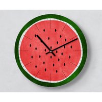 Moderne Wanduhr | Wassermelone 30 cm Mit Und Ohne Ziffernblatt Striche/Zahlen Leise Handmade Sommerlich Gute Laune Trend von clauspeter