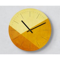 Moderne Wanduhr | Yellow Layer 30 cm Mit Und Ohne Ziffernblatt Striche/Zahlen Leise Handmade Gelb Orange Schönes Muster Art von clauspeter