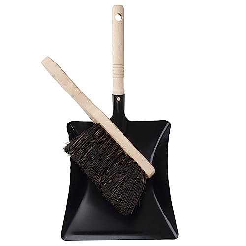 cleanling Kehrgarnitur 129200, Handfeger Arenga Extra Voll & Kehrschaufel im Set, Handfeger aus Naturhaar für Werkstatt, Lager- und Fabrikhallen, Gärten, Garagen, Schwarz, Länge: 30 cm, 10 Stück von cleanling