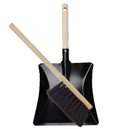 cleanling Kehrgarnitur 129200, Handfeger Arenga Extra Voll & Kehrschaufel im Set, Handfeger aus Naturhaar für Werkstatt, Lager- und Fabrikhallen, Gärten, Garagen, Schwarz, Länge: 46 cm, 1 Stück von cleanling