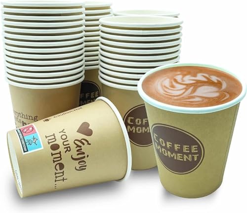 CLEARFEE Premium Einweg Kaffeebecher Pappbecher Einwegbecher 200ml 0,2l 8oz, Coffee Kaffee to go Deckel (100 Becher) von CLEARFEE