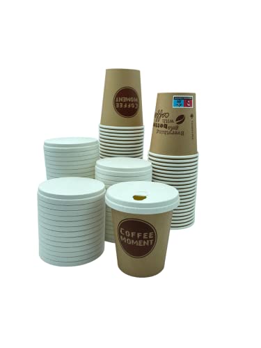 CLEARFEE Premium 100 Pappbecher + 100 Pappdeckel | Kaffeebecher Pappbecher Einwegbecher 200ml 0,2l 8oz | Coffee Kaffee to go Becher und Deckel aus Papier, Nachhaltig von CLEARFEE