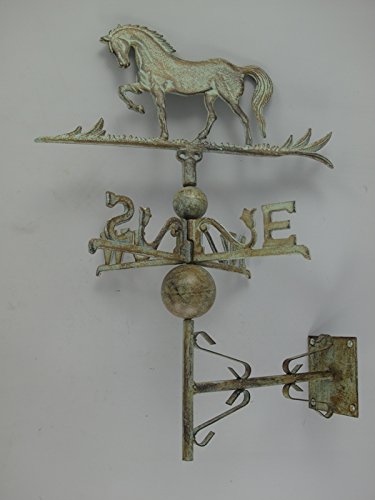 clever-deko Wetterfahne Pferd Wandmontage Windfahne Windhahn Wetterfähnchen Schmiedeeisen Gusseisen Metall Windrichtungsanzeiger Gestüt Reiter Stall von Clever-Deko