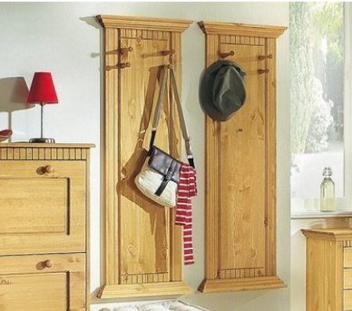 Massive Wandgarderobe aus Kiefernholz - 2er Set, Paneel, Garderobe von clever-moebel