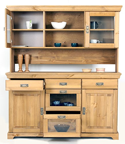 clever-moebel - Buffetschrank, Küchen-Schrank, Geschirrschrank, Vitrine - Landhausstil - Kiefer von clever-moebel