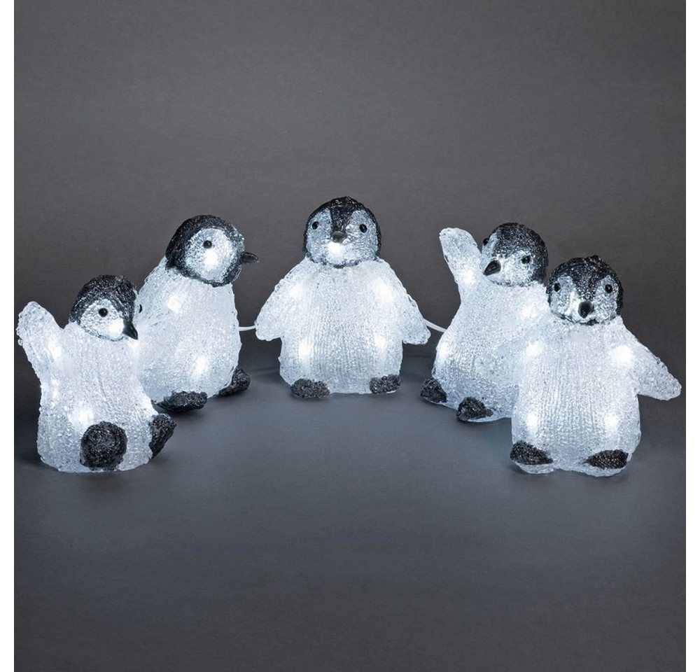 Kunstbaum LED Acryl Babypinguine, 5er-Set, 40 kalt weiße Dioden, 24V Außentrafo, click-licht, Höhe 12,5 cm, LED Weihnachtsfiguren von click-licht