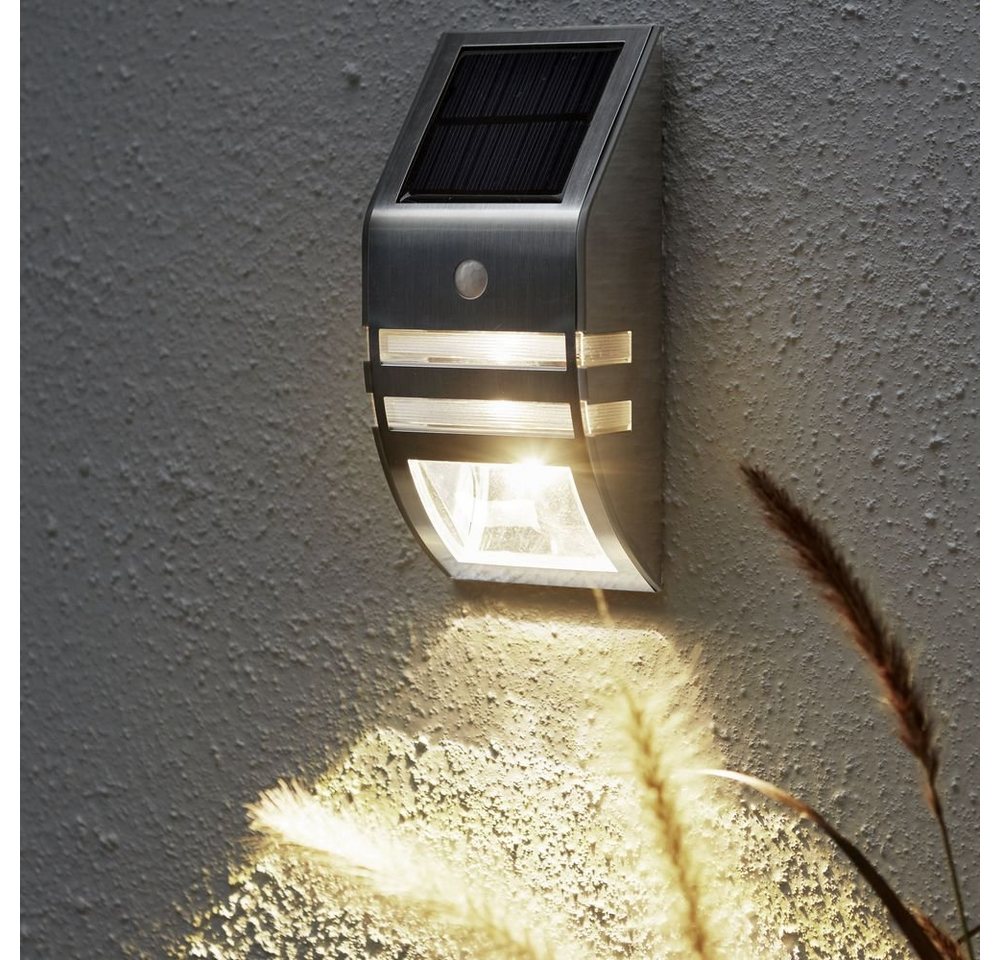 click-licht LED Solarleuchte LED Solar Wandleuchte Wally, Silber, mit Bewegungsmelder, keine Angabe, Leuchtmittel enthalten: Ja, fest verbaut, LED, warmweiss, Solarleuchten von click-licht