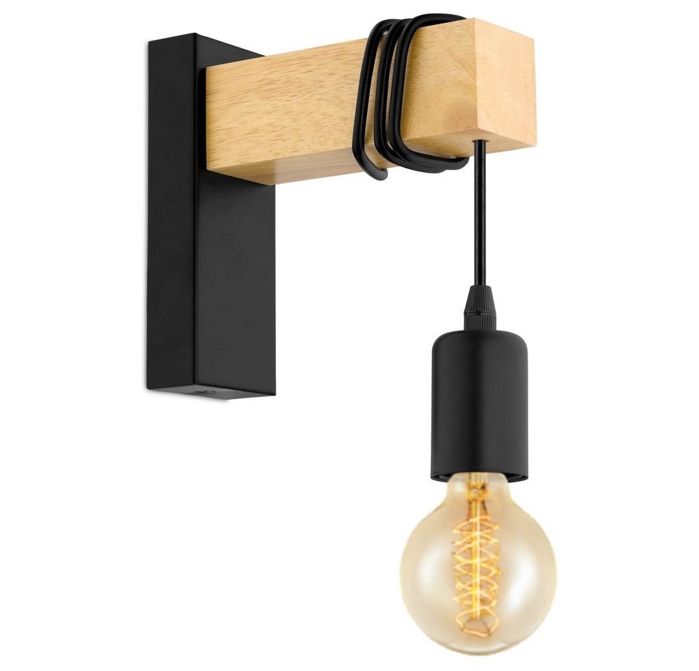 click-licht Wandleuchte Vintage Wandleuchte aus Stahl und Holz in Schwarz E27, keine Angabe, Leuchtmittel enthalten: Nein, warmweiss, Wandleuchte, Wandlampe, Wandlicht von click-licht