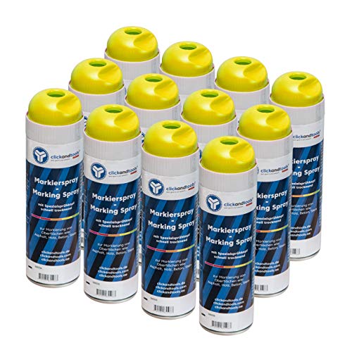 Markierungsspray leuchtend gelb clickandtools® 12'er Pack mit Spezialsprühkopf, schnell trocknend von clickandtools