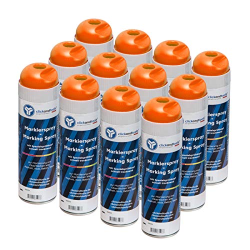 clickandtools Markierungsspray leuchtend orange 12'er Pack mit Spezialsprühkopf, schnell trocknend von clickandtools your goal is our passion... GERMANY