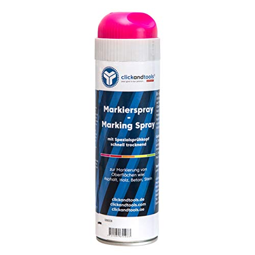 Markierungsspray leuchtend pink clickandtools mit Spezialsprühkopf, schnell trocknend von clickandtools