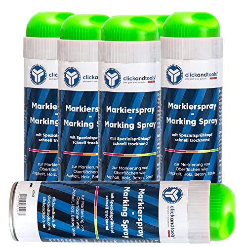 clickandtools Markierungsspray leucht grün 6er Pack mit Spezialsprühkopf, schnell trocknend von clickandtools
