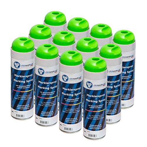 clickandtools Markierungsspray leuchtend grün 12'er Pack mit Spezialsprühkopf, schnell trocknend von clickandtools your goal is our passion... GERMANY