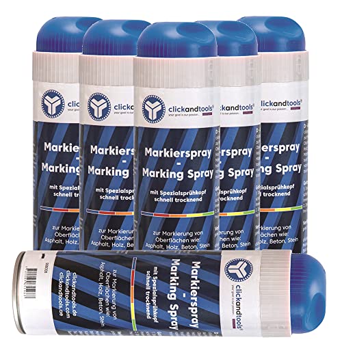 clickandtools Markierungsspray leucht blau 6er Pack mit Spezialsprühkopf, schnell trocknend von clickandtools