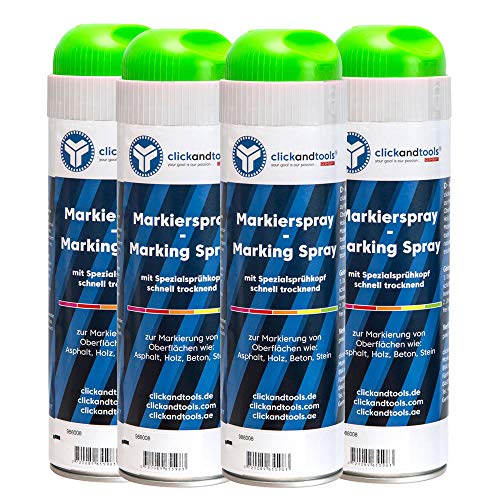 clickandtools Markierungsspray leucht grün 4er Pack mit Spezialsprühkopf, schnell trocknend von clickandtools your goal is our passion... GERMANY