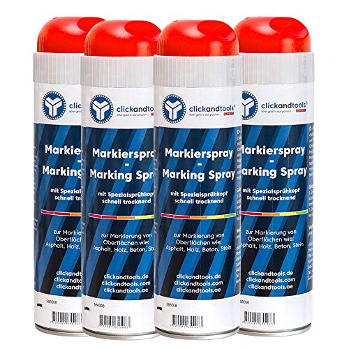 Markierungsspray leucht rot clickandtools® 4er Pack mit Spezialsprühkopf, schnell trocknend von clickandtools your goal is our passion... GERMANY