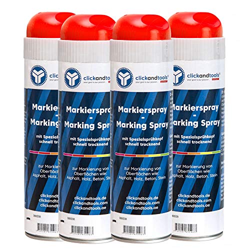 clickandtools Markierungsspray leucht rot 4er Pack mit Spezialsprühkopf, schnell trocknend von clickandtools your goal is our passion... GERMANY