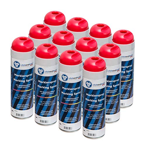 Markierungsspray leuchtend rot clickandtools® 12'er Pack mit Spezialsprühkopf, schnell trocknend von clickandtools