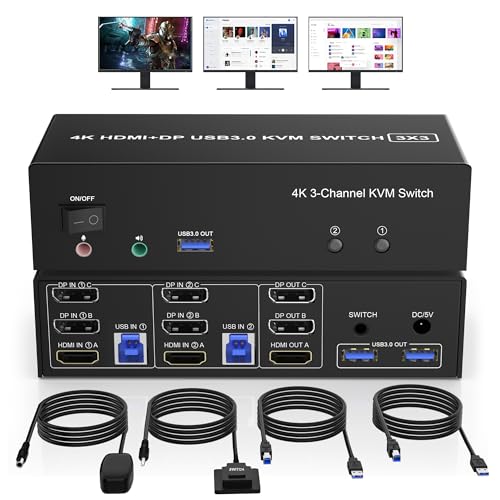 2 Displayport + HDMI KVM Switch 2 PC 3 Monitore 4K@60Hz, Triple Monitore KVM Switches mit 3 USB 3.0 Ports und Audio Mikrofon für 2 Computer teilen sich 3 Monitor, Unterstützt Desktop Controller 2 Displayport + HDMI KVM Switch 2 PC 3 Monitore 4K@60Hz, Triple Monitore KVM Switches mit 3 USB 3.0 Ports und Audio Mikrofon für 2 Computer teilen sich 3 Monitor, Unterstützt Desktop Controller von clickfish