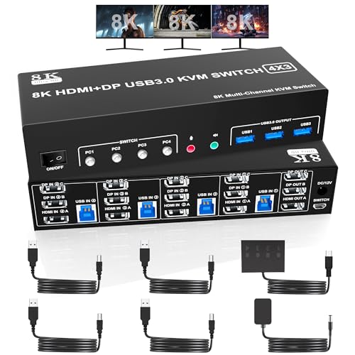 8K@60Hz 2 Displayport +HDMI USB3.0 KVM Switch 3 Monitore 4 Computer, 2 DP 1.4 +HDMI 2.1 Triple Monitor KVM Switch mit Audio Mikrofon +3 USB3.0 Ports, Triple Monitor Keyboard Mouse Switcher 8K@60Hz 2 Displayport +HDMI USB3.0 KVM Switch 3 Monitore 4 Computer, 2 DP 1.4 +HDMI 2.1 Triple Monitor KVM Switch mit Audio Mikrofon +3 USB3.0 Ports, Triple Monitor Keyboard Mouse Switcher von clickfish