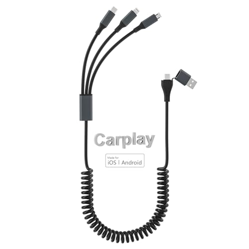 Multi-Ladekabel für Apple Carplay [MFi-zertifiziert], Typ-C-Anschluss unterstützt Carplay nicht, Lightning-Kabel unterstützt Carplay, Kabel Lightning/USB C/Micro-USB-Anschluss für iPhone/Android von clickfish