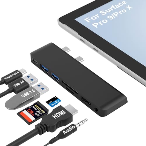 Surface Pro 9 Docking Station Dreifach Display mit 4K HDMI, USB-C Thunderbolt 4(Video+Daten+100W PD), 2 USB 3.0, SD/TF Kartenleser, 3.5mm Audio, Multiport Adapter Hub für Microsoft Surface Pro 9/Pro X von clickfish