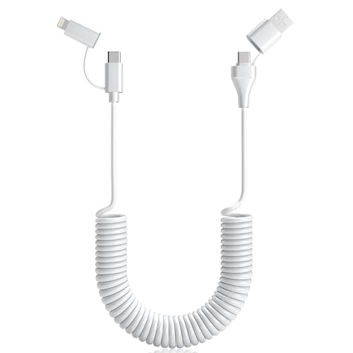 Coiled Kabel USB C 3FT, 4 in 1 Carplay Cable USB C[MFi &60W Schnellladung &Datenübertragung], Android Auto Kable Type C (Typ C/Lightning/USB A), Spiral USB C Cable für Iphone 15/14/13/Android von clickfish