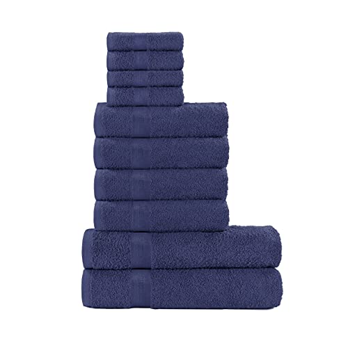Reine Baumwolle, dick, sehr saugfähig, Handtuch-Set, 4 Gesicht, 4 Hände, 2 Badetücher (blau grindle) von clicktostyle