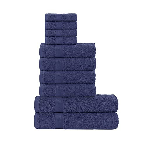 clicktostyle 10-teiliges Handtuch-Set aus reiner Baumwolle, dick, sehr saugfähig, 4 Gesicht, 4 Handtücher, 2 Badetücher (blau grindle) von clicktostyle
