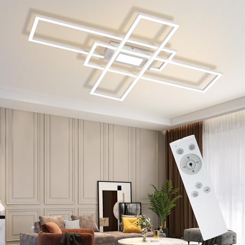 cliheet Deckenlampe LED Deckenleuchte Dimmbar - 50W Wohnzimmerlampe Weiß mit Fernbedienung Modern Design Schlafzimmerlampe Wohnzimmer Schlafzimmer Deckenbeleuchtung Geometrisch für Küche Flur von cliheet