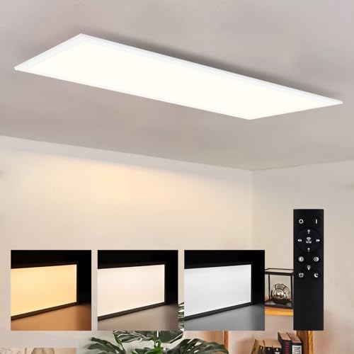 cliheet Deckenlampe LED Deckenleuchte Flach - Dimmbar Wohnzimmer Schlafzimmer Küche Panel Wohnzimmerlampe Groß 48W 120 * 30CM Küchenlampe Flur Lang Rechteckig Deckenpanel Büro mit Fernbedienung von cliheet