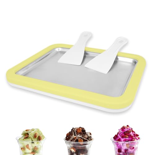 climafusion Eisplatte Eis Rolls zum Eis Machen DIY, Ice Cream Machine rolls maker mit 2 Spateln, Gelato Eis Rollmaschine für Kinder Familie (Gelb) von climafusion