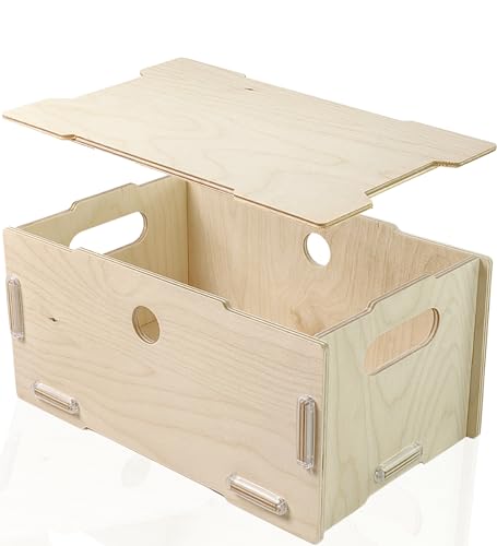 clipfritz - Kleine Aufbewahrungsbox aus Holz mit Deckel (Unlackiert ca.30x20x14cm) Kiste/Box stapelbar, tragbar - Organizer als Holzkiste für Spielzeug, Schulsachen, Bastelutensilien, Büromaterial von clipfritz