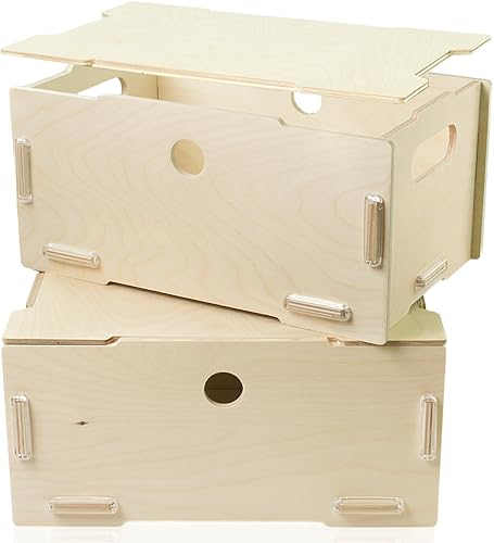 clipfritz - 2er Set Aufbewahrungsbox mit Deckel aus Holz (Unlackiert, ca.30x20x14cm) Aufbewahrungskiste stapelbar - Holzbox/Holzkiste zur Aufbewahrung, Ordnen, Sortieren - Boxen stabil mit Griffen clipfritz - 2er Set Aufbewahrungsbox mit Deckel aus Holz (Unlackiert, ca.30x20x14cm) Aufbewahrungskiste stapelbar - Holzbox/Holzkiste zur Aufbewahrung, Ordnen, Sortieren - Boxen stabil mit Griffen von clipfritz