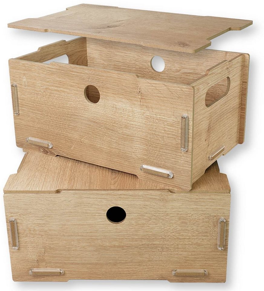 clipfritz Aufbewahrungsbox BOBBY, 2er-Set, MDF, Ordnungsbox mit Deckel, Eiche-Effekt & Weiss-matt (Komplett-Set, 2er-Set) von clipfritz