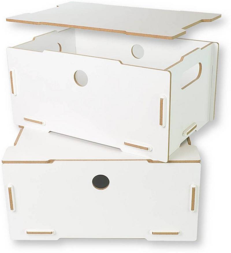 clipfritz Aufbewahrungsbox BOBBY, 2er-Set, MDF, Ordnungsbox mit Deckel, Eiche-Effekt & Weiss-matt (Komplett-Set, 2er-Set) von clipfritz