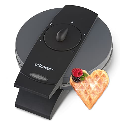 Cloer 1625 Waffeleisen für klassische Herzwaffeln, 930 W, Waffelgröße 15,5 cm, stufenlos wählbarer Bräunungsgrad, praktische Standfunktion, Metall, Grau von Cloer