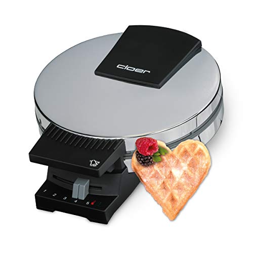 Cloer 185 Waffeleisen für eine Herzwaffel, 930 W, Waffelgröße 16 cm, schwere Backplatten, optische und akustische Fertigmeldung, Edelstahlgehäuse, Edelstahl, Chrom von Cloer