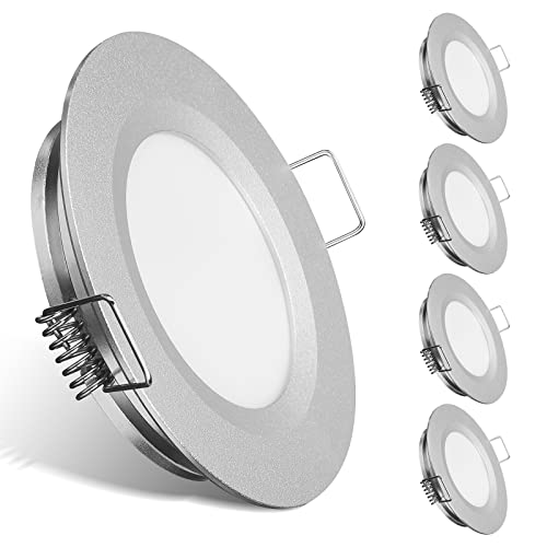 LED Einbaustrahler 12V LED Spot IP44 3W Einbauleuchte 215LM Deckenleuchte Loch 58-65mm für Wohnmobil Boot Wohnwagen Voll Aluminium 4er Set Warmweiß 3000K (Silber) von cloksh