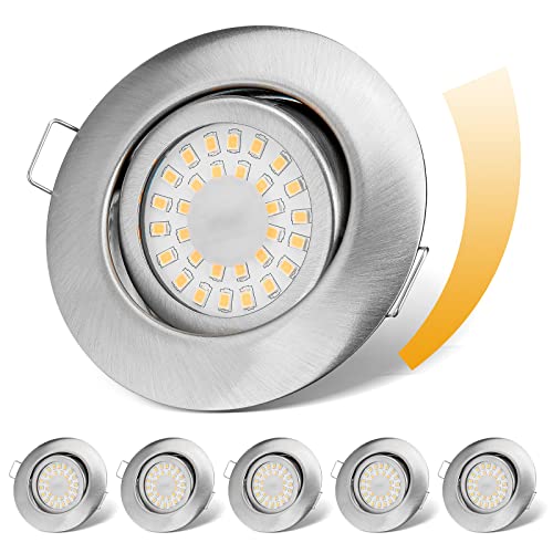 LED Einbaustrahler 230V Flach Dimmbar LED Spots 6W IP44 Bad Einbauleuchten Deckenspots Deckenstrahler,Warmweiß 3000K Schwenkbar Einbauspots für Badezimmer Küche Wohnzimmer,6er Set von cloksh