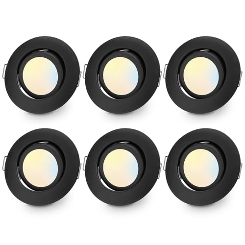 cloksh LED Einbaustrahler 230V 3stufe Dimmbar Schwarz LED Spots 6W IP44 Bad Einbauleuchten Schwenkbar Deckenspots,Warmweiß Neutralweiß Kaltweiß deckenleuchte für Badezimmer Küche Wohnzimmer,6er Set von cloksh
