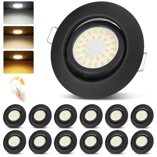 cloksh LED Einbaustrahler 230V Dimmbar Schwarz LED Spots 5W IP44 Bad Einbauleuchten Schwenkbar Deckenspots,Warmweiß Neutralweiß Kaltweiß deckenleuchte für Badezimmer Küche Wohnzimmer,12er Set von cloksh