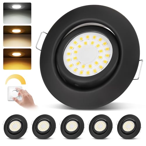 cloksh LED Einbaustrahler 230V Dimmbar Schwarz LED Spots 5W IP44 Einbauleuchten Schwenkbar Deckenspots,Warmweiß 3000K Neutralweiß 4000K Kaltweiß 6000K Einbauspots für Badezimmer Küche Wohnzimmer von cloksh