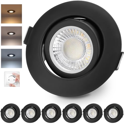 LED Einbaustrahler 230V Dimmbar Schwarz LED Spots 6W IP44 Bad Einbauleuchten Schwenkbar Deckenspots,Warmweiß Neutralweiß Kaltweiß deckenleuchte für Badezimmer Küche Wohnzimmer,6er Set von cloksh